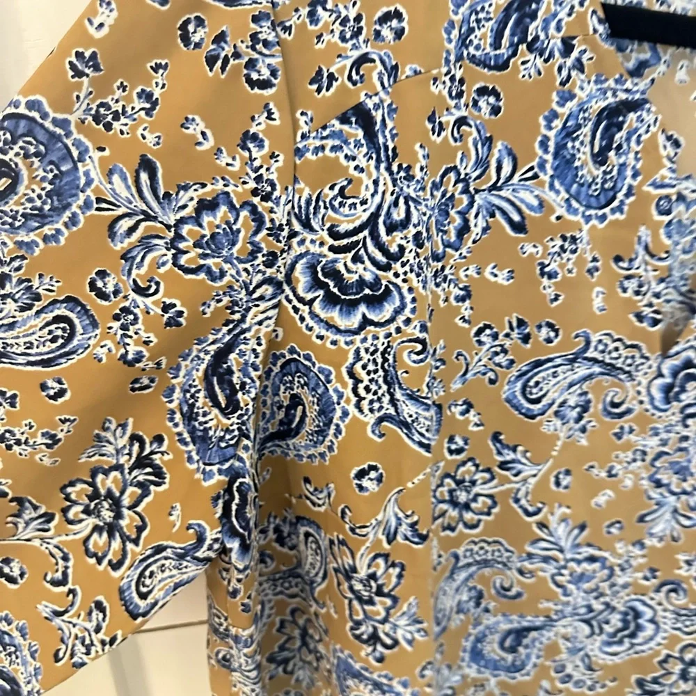 J JILL WEAVER XL Paisley Tan-Blue V Neck Polyester long sleeve top quiet luxury - Picture 7 of 12